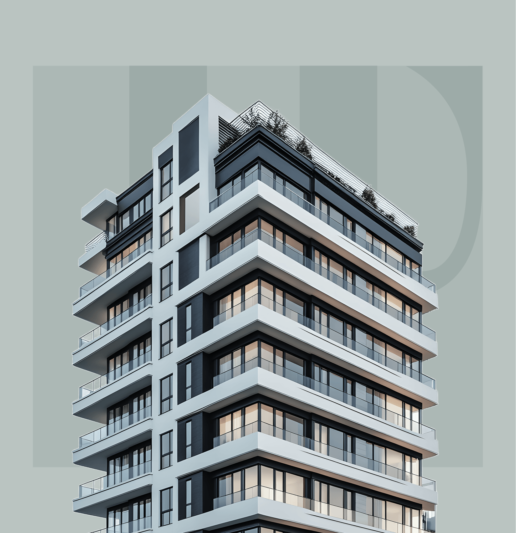 Looking up at the sky between two modern apartment buildings