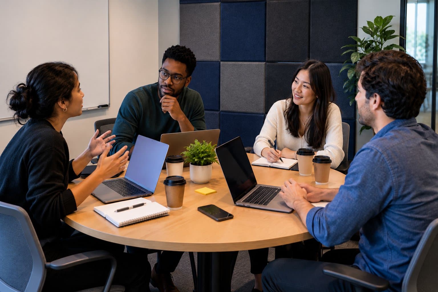 A property team reviewing results around a meeting table
