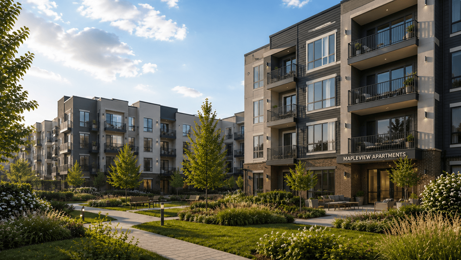 A single modern apartment building