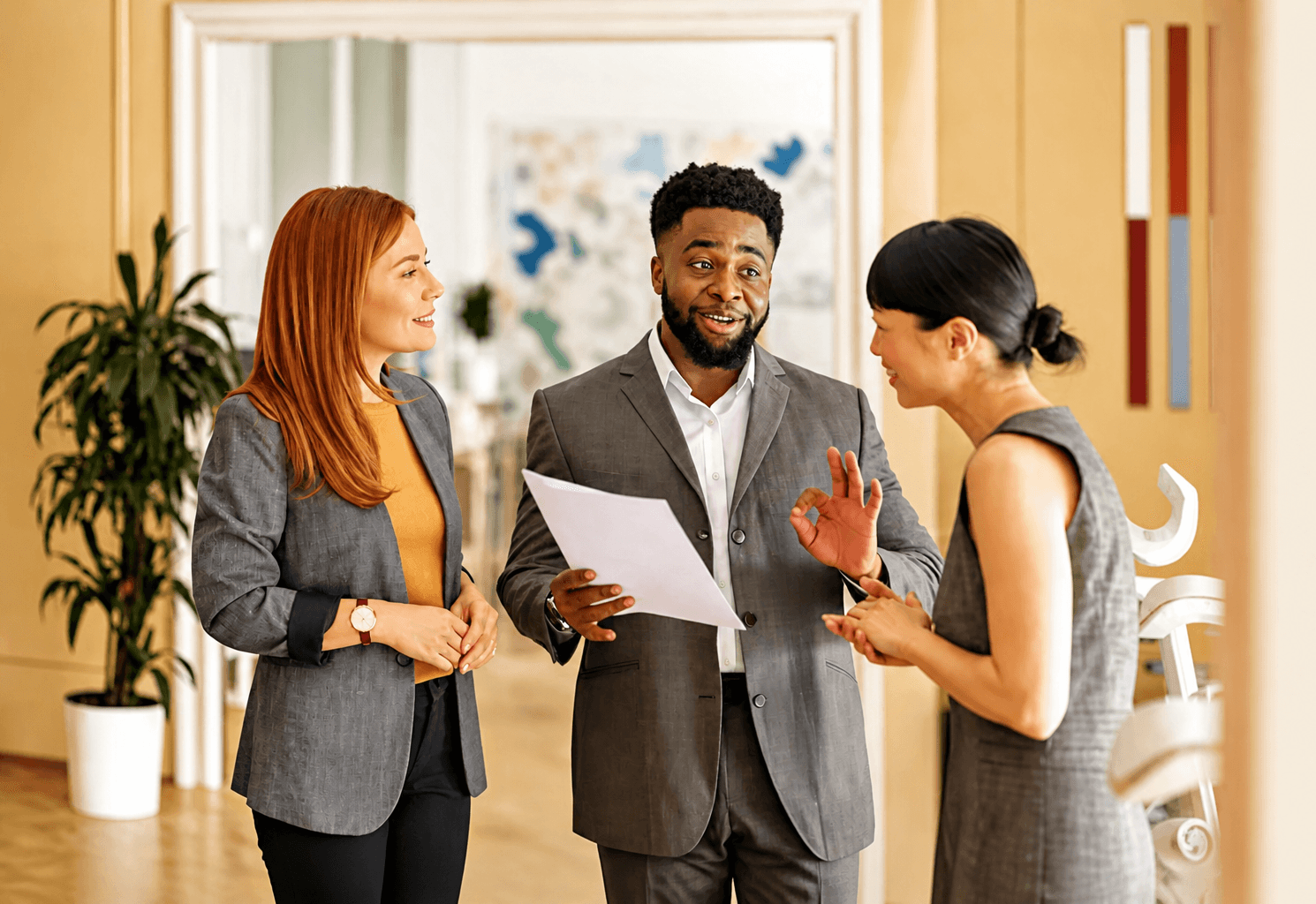 A team evaluating performance together in an office