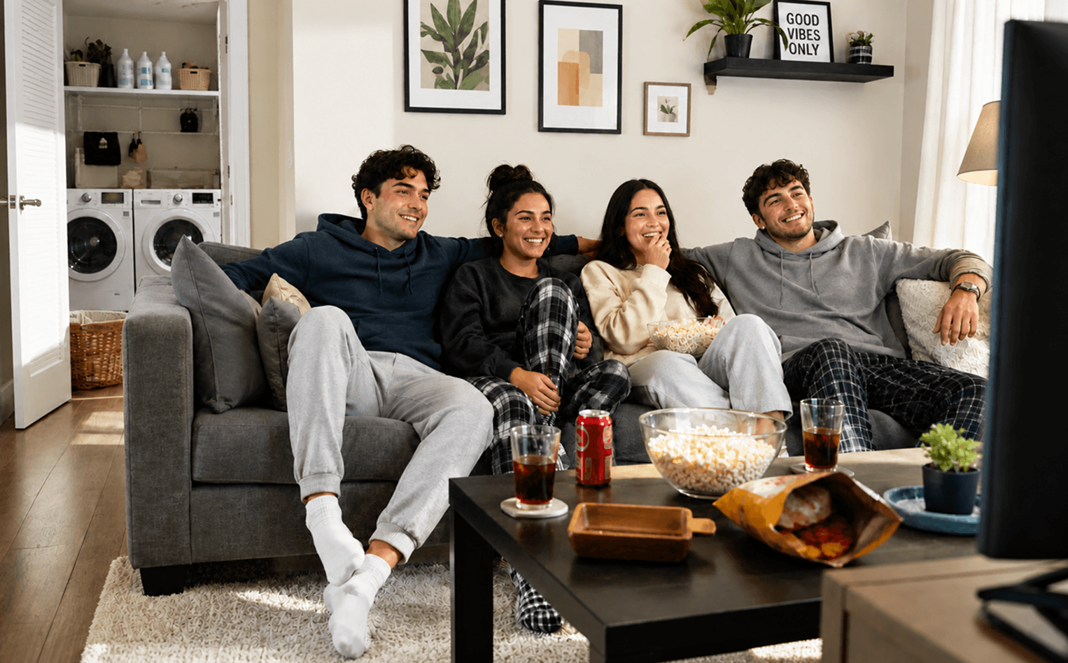A couple relaxing together in a living room