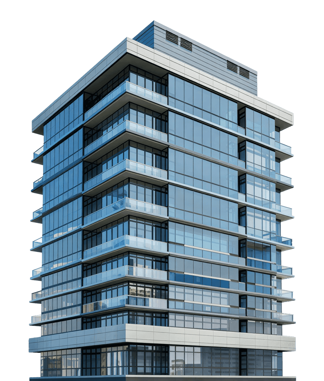 A modern glass-fronted multifamily apartment building
