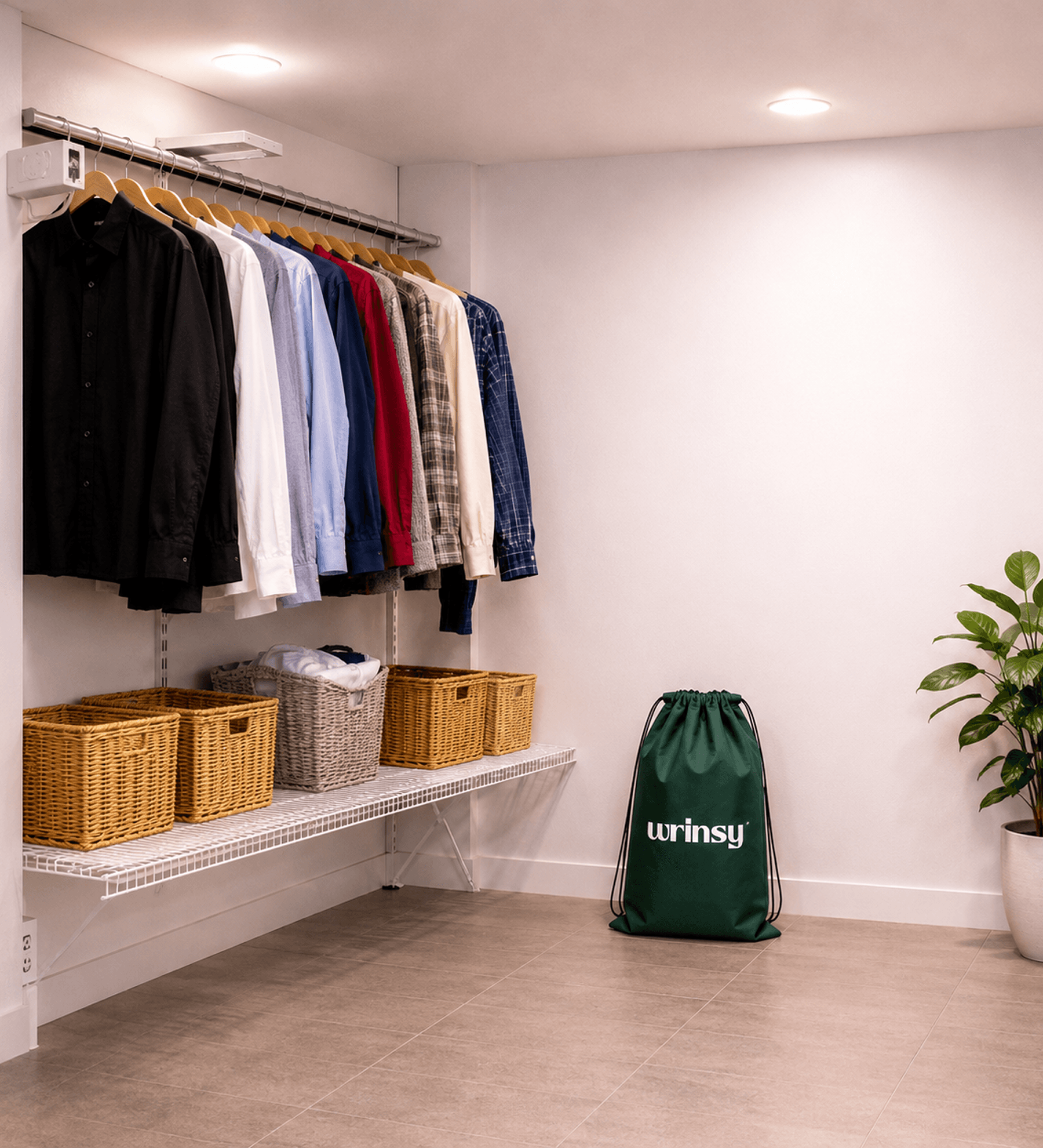 wrinsy laundry bag in a modern closet space