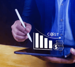 A hand annotating a rising cost chart on a tablet