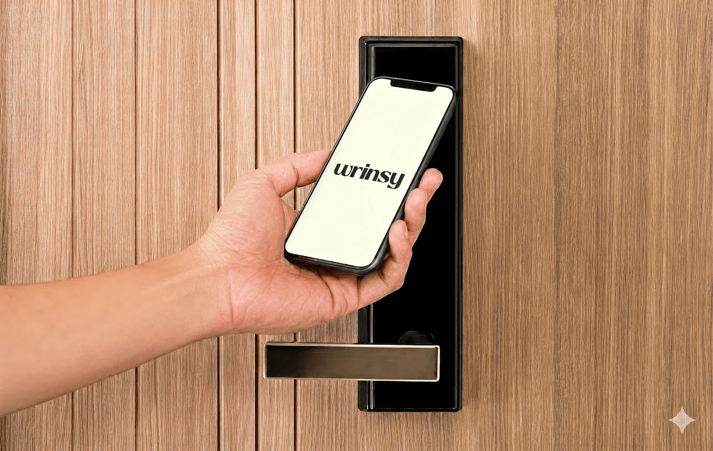 A resident unlocking a door with a smartphone