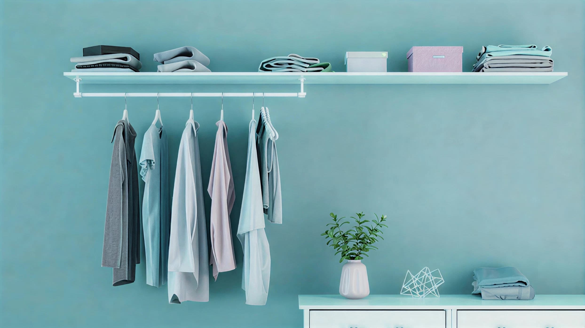 A tidy wardrobe with neatly hung and folded clothes